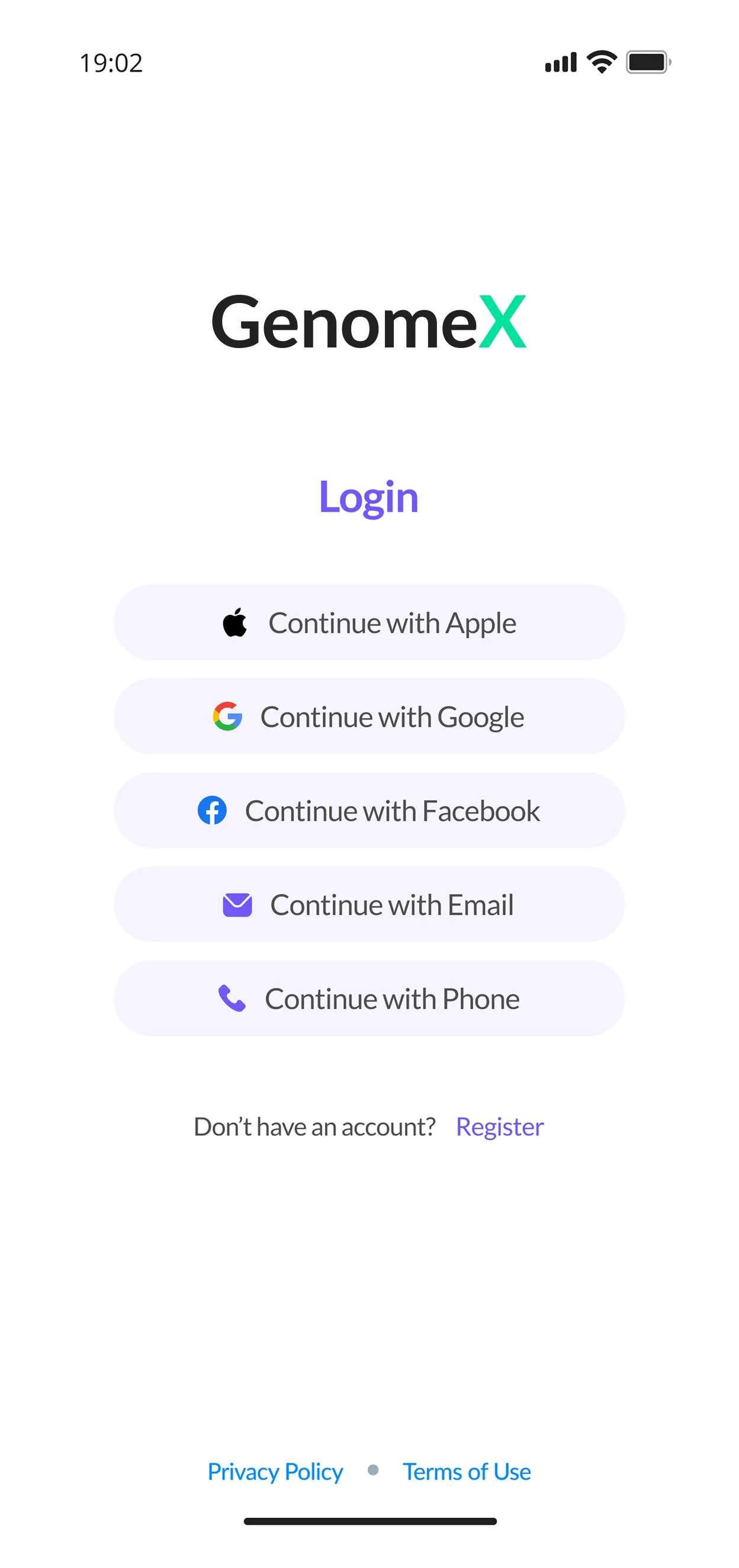 GenomeX login screen 1
