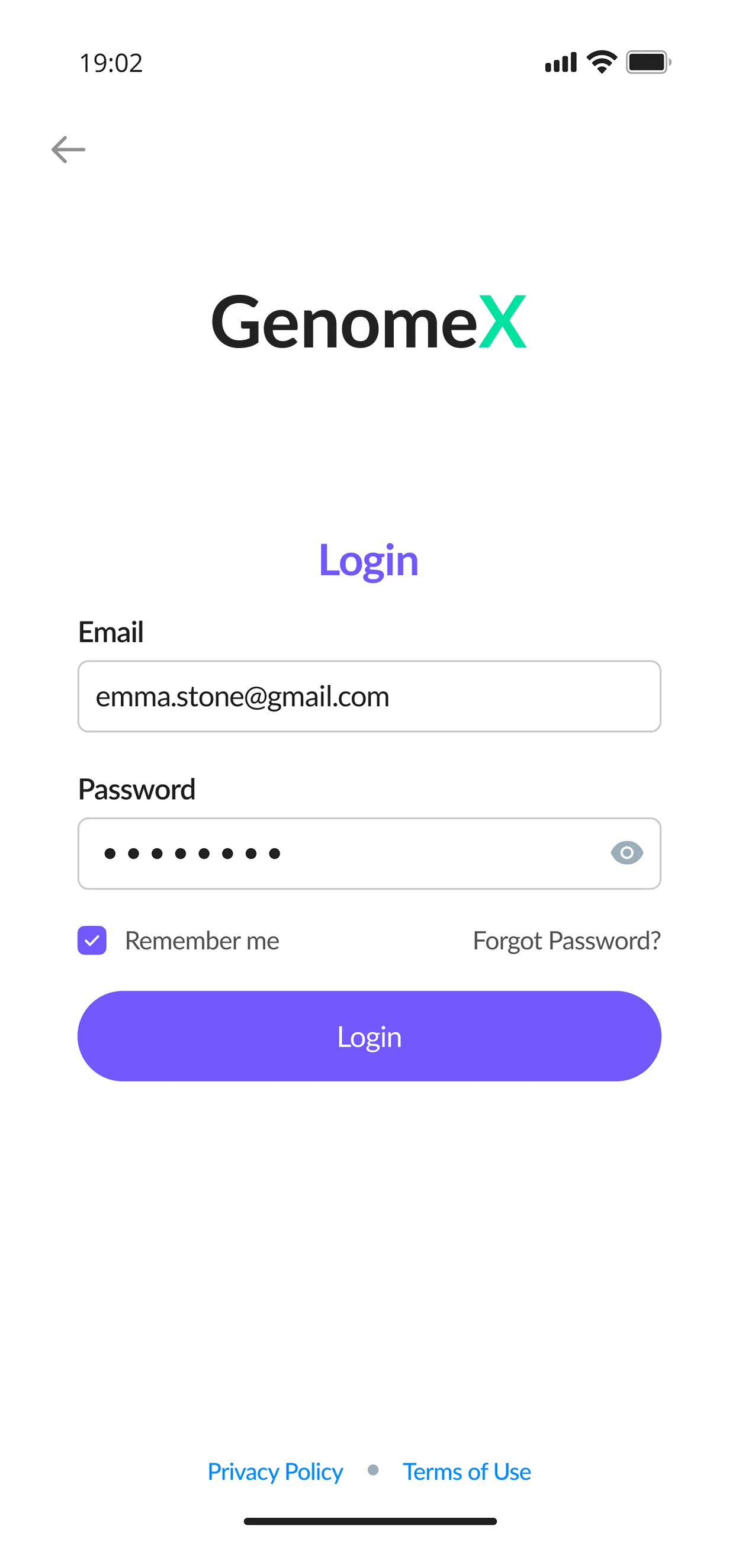 GenomeX login screen 2