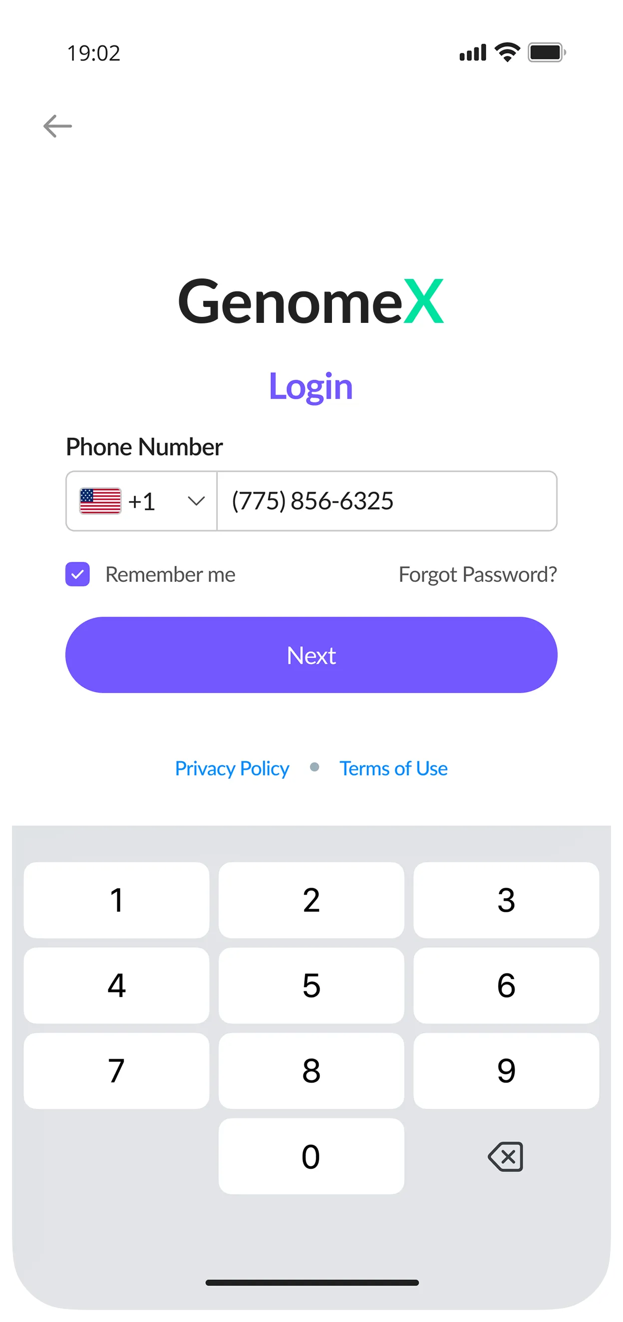 GenomeX login screen 3