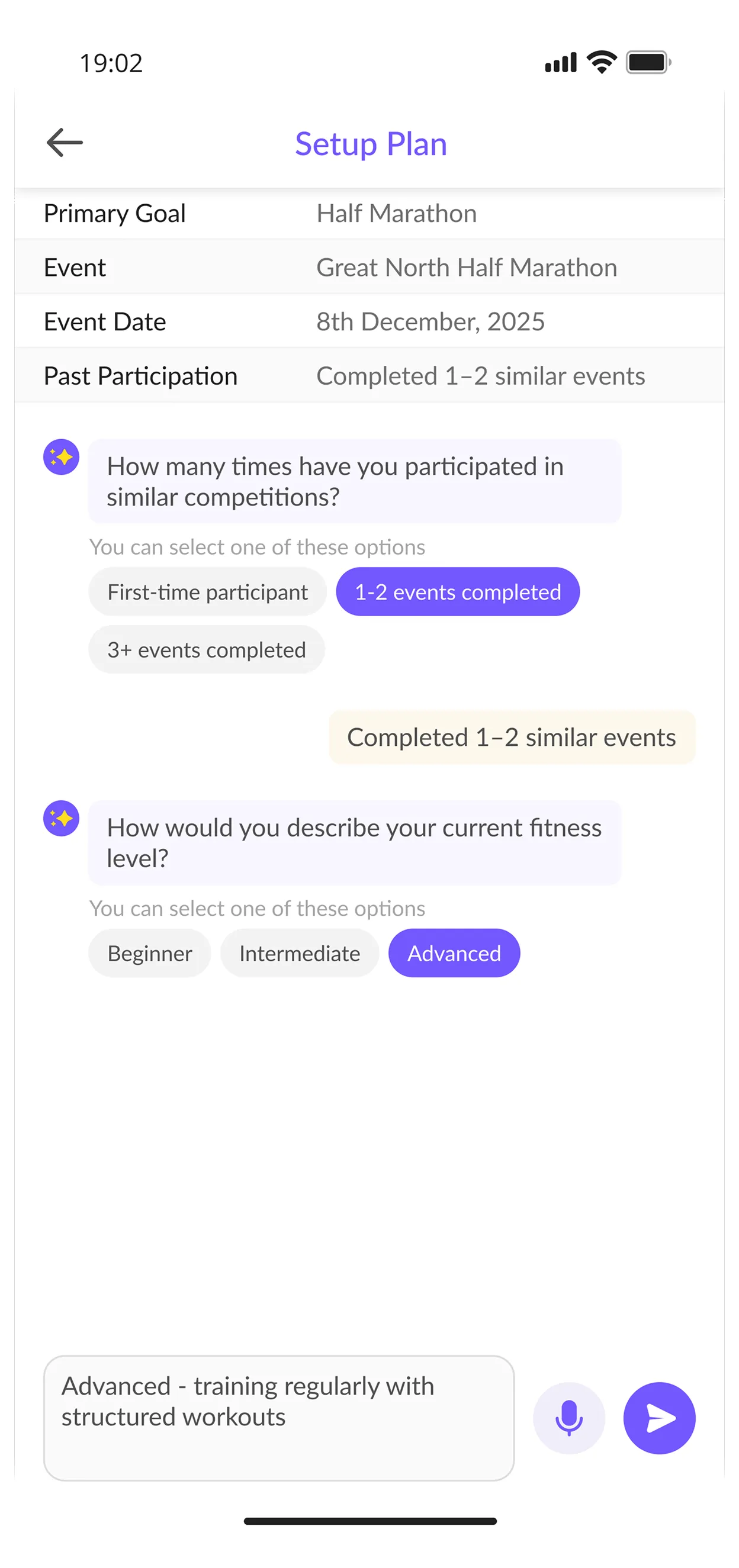 GenomeX setup workout plan screen 1