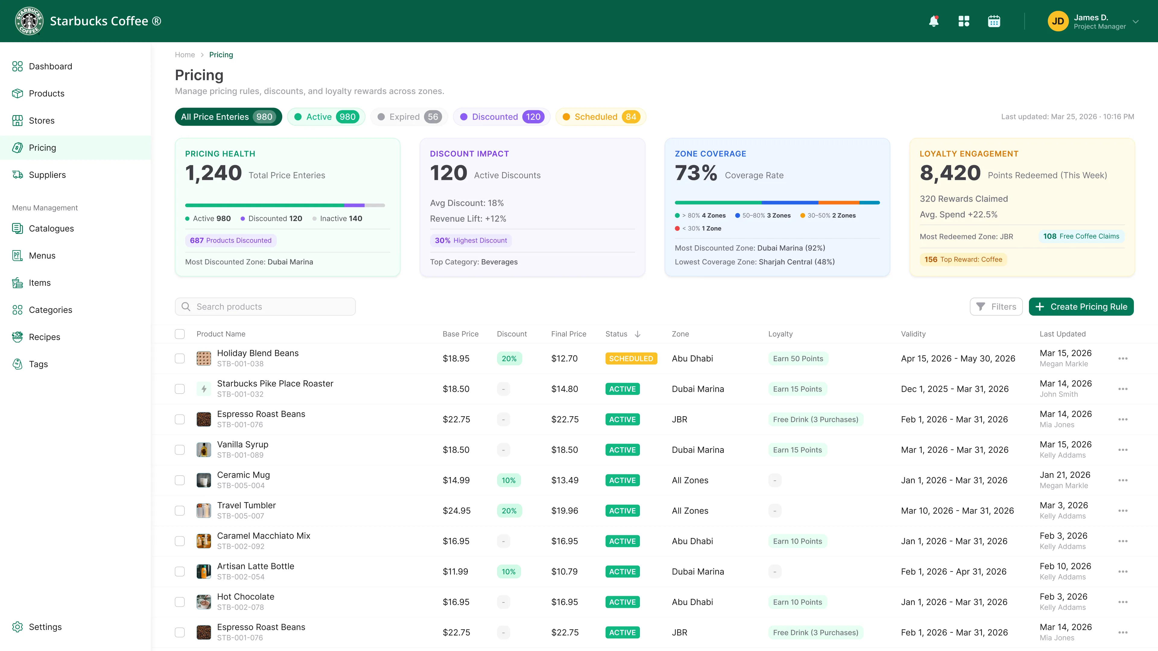 Pretelio pricing system screen