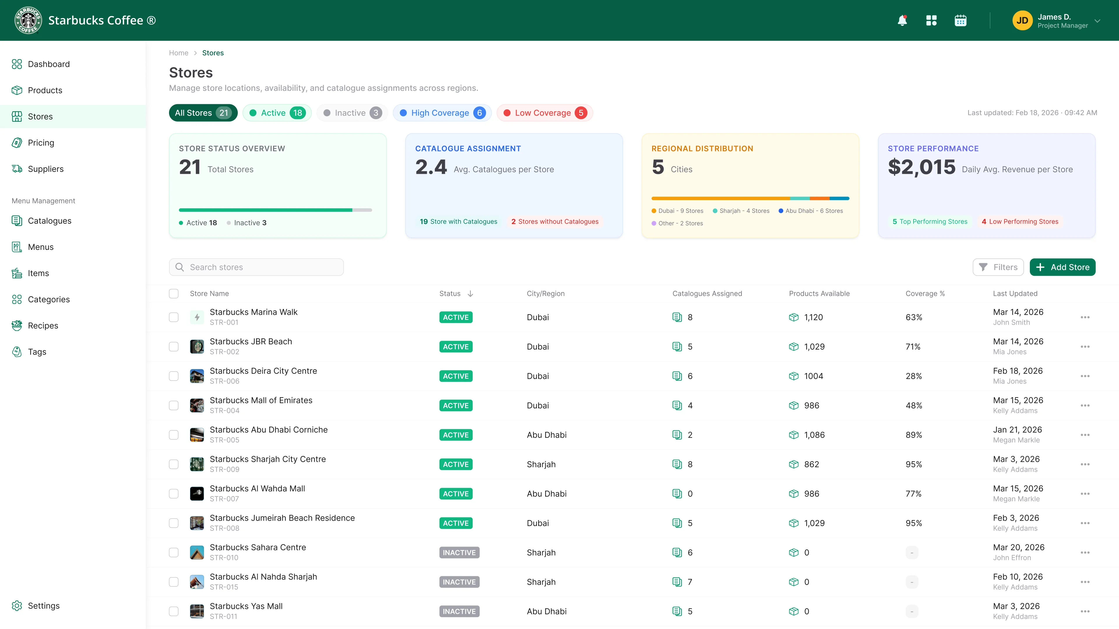 Pretelio stores management screen